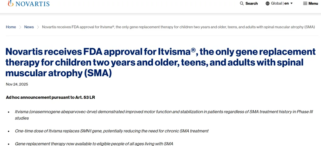 全球首个可治疗广泛年龄段 SMA 患者的基因疗法获批：Zolgensma 再获 FDA 认可