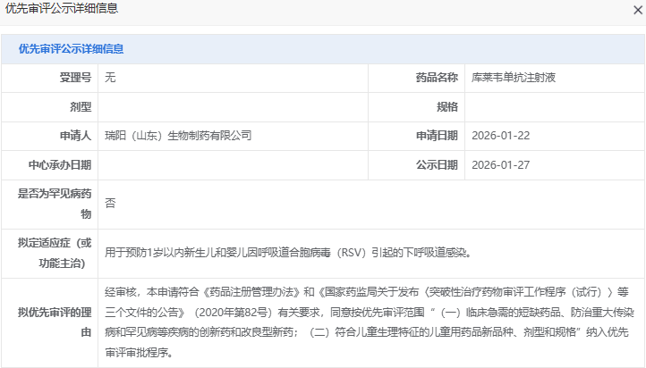 库莱韦单抗拟入优先审评，RSV预防再迎新进展